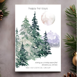 Watercolor Forest Business Christmas Happy Holiday Card