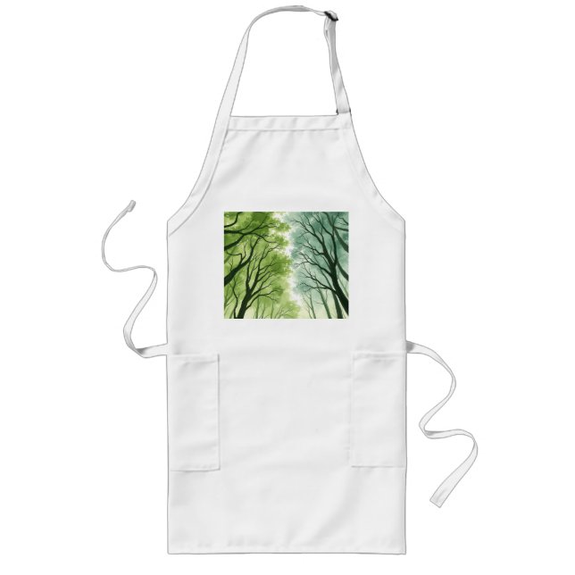 Watercolor Forest Canopy Long Apron (Front)