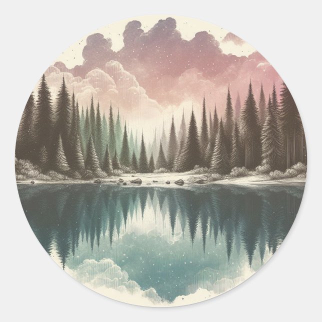 Watercolor Forest Classic Round Sticker (Front)