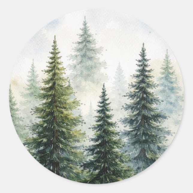 Watercolor Forest Classic Round Sticker (Front)