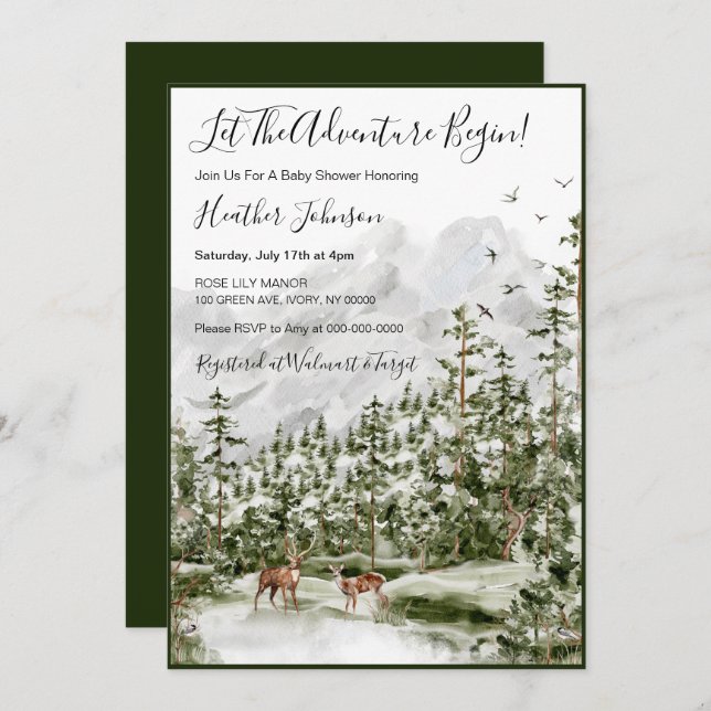Watercolor Forest Deer Baby Shower Invitation (Front/Back)