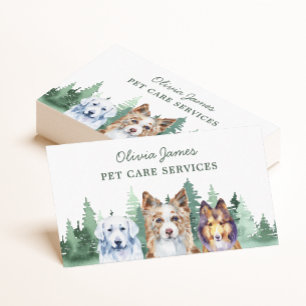 Watercolor forest dog pet care services business card