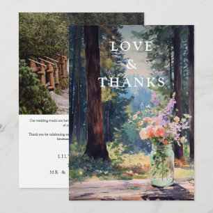 Watercolor Forest Floral Mason Jar Wedding Photo Thank You Card