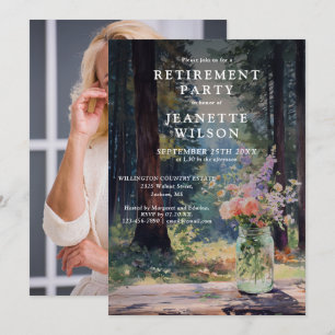 Watercolor Forest Floral Retirement Party Photo Invitation