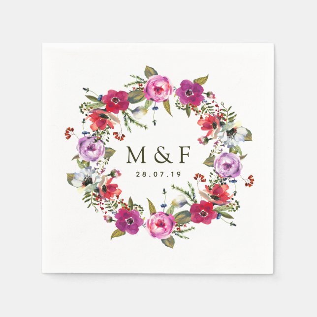 Watercolor Forest Floral Wedding Napkin (Front)