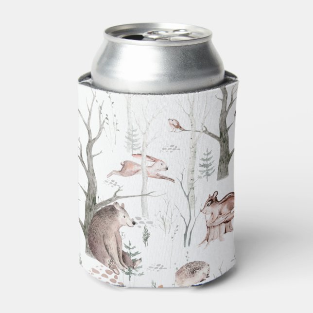 Watercolor Forest Friends Baby Shower Can Cooler (Can Front)