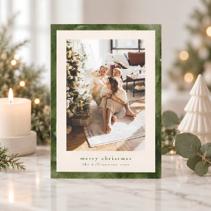 Watercolor Forest Green Christmas Family Photo Holiday Card
