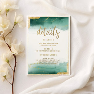 Watercolor forest green gold glitter Details Invitation