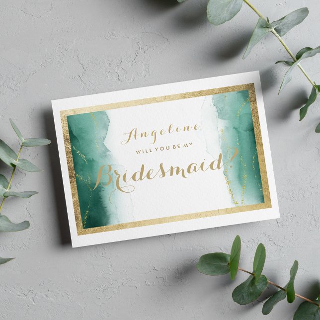 Watercolor forest green gold white Bridesmaid Invitation (Watercolor forest green gold white Bridesmaid )