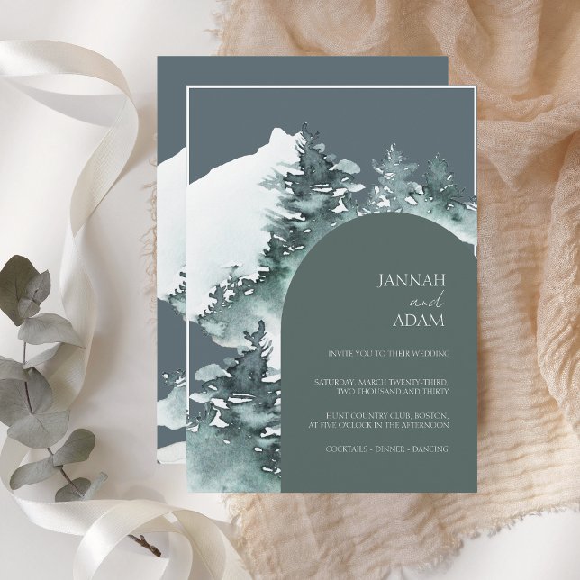 Watercolor Forest Green Pine Trees Wedding Invitation (Creator Uploaded)