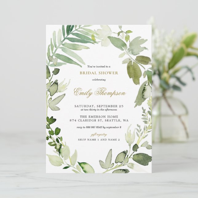 Watercolor Forest Greenery Bridal Shower Invitation (Standing Front)