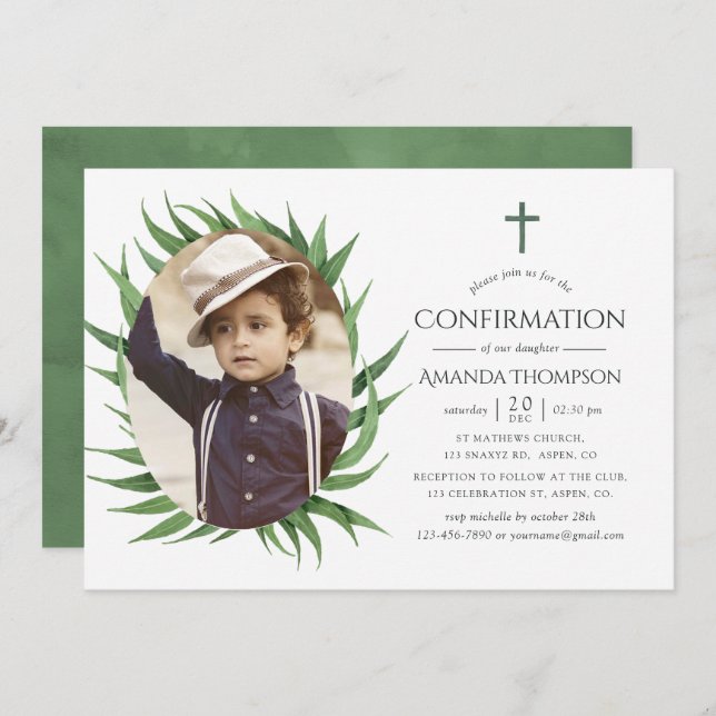 Watercolor Forest Greenery Confirmation Invitation (Front/Back)