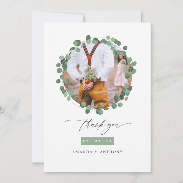 Watercolor Forest Greenery Eucalyptus Wedding Thank You Card (Front)