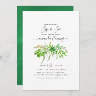 Watercolor Forest Greenery Sip and See Invitation
