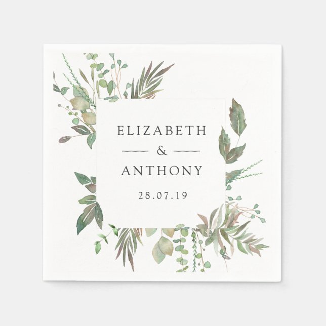 Watercolor Forest Greenery Wedding Napkin (Front)