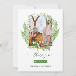 Watercolor Forest Greenery Wedding Photo Thank You Card