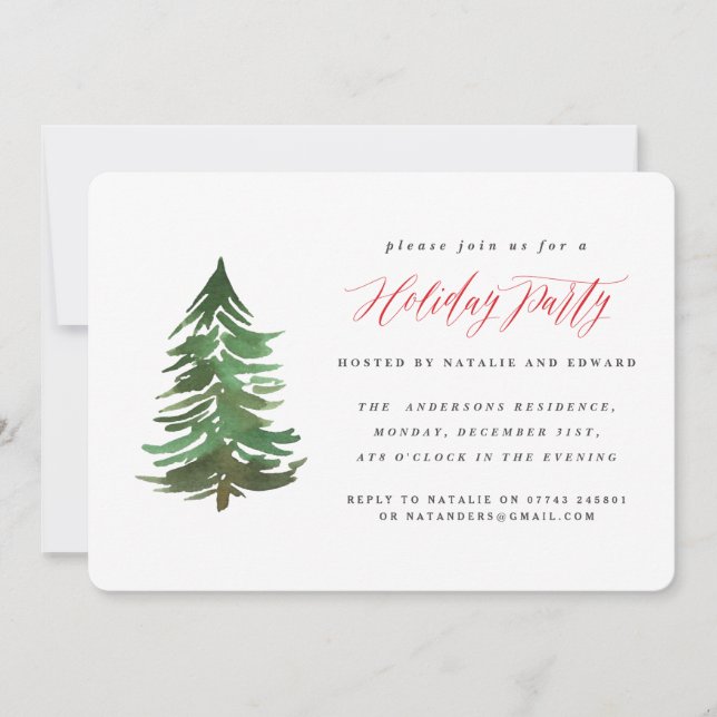 Watercolor forest Holiday party invitation. Card (Front)
