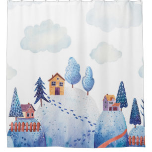Watercolor Forest: Idyllic Landscape Illustration Shower Curtain
