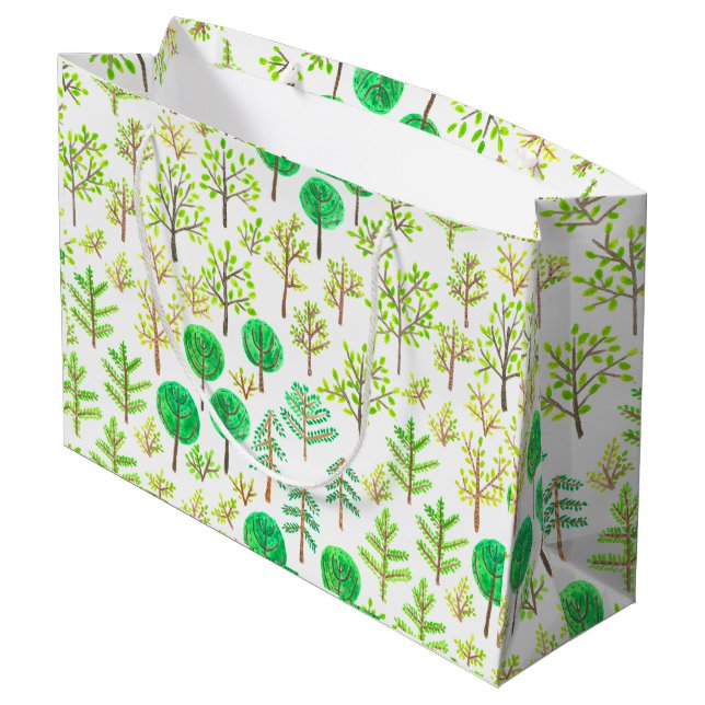 Watercolor forest in doodle style large gift bag (Back Angled)