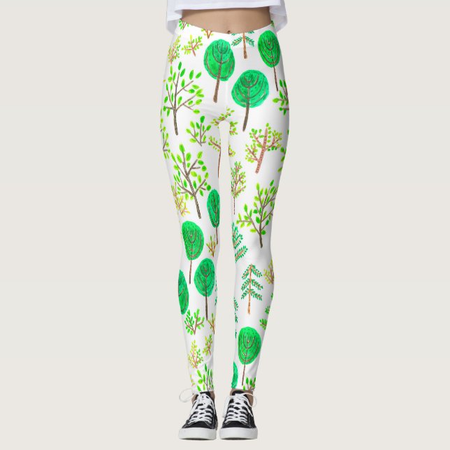 Watercolor forest in doodle style leggings (Front)