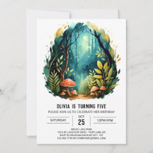 Watercolor Forest Kids Woodland Birthday Invitation