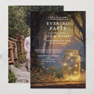 Watercolor Forest Mason Jar Evening Party Photo Invitation