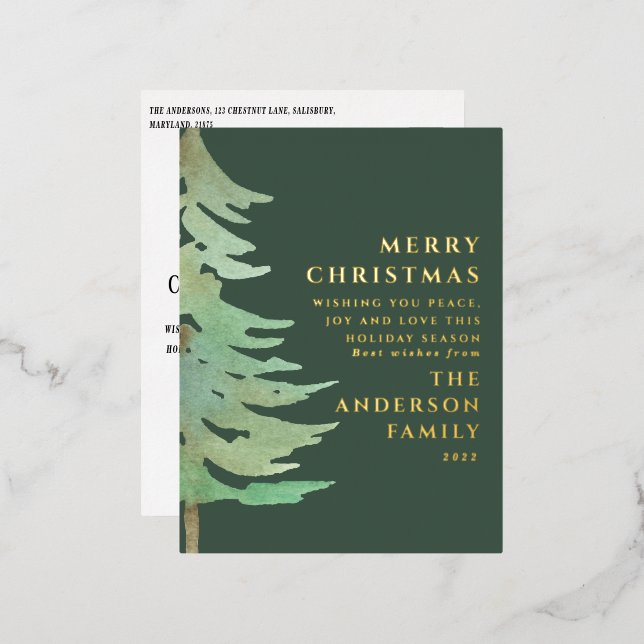 Watercolor forest Merry Christmas Holiday  (Front/Back)