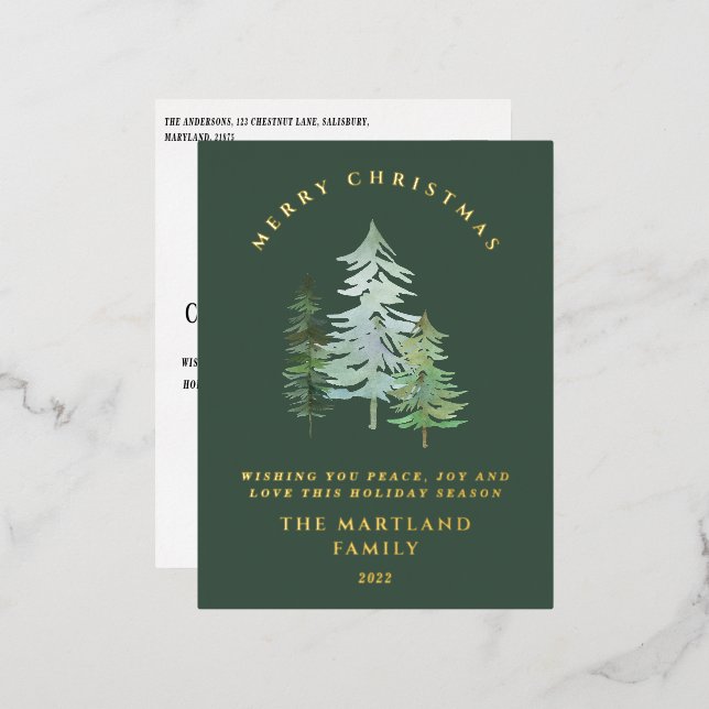 Watercolor forest Merry Christmas Holiday  (Front/Back)