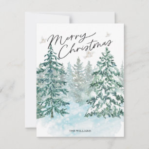 Watercolor forest Merry Christmas Holiday Card 