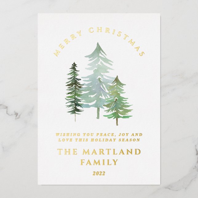 Watercolor forest Merry Christmas Holiday Card (Front)