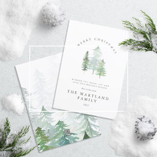 Watercolor forest Merry Christmas Holiday Card