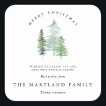 WATERCOLOR FOREST-MERRY CHRISTMAS SQUARE STICKER<br><div class="desc">A ELEGANT,  NATURE THEMED HOLIDAY DESIGN. PART OF A COLLECTION. WITH ELEGANT TEXT AND BEAUTIFUL WATERCOLOR FOREST DESIGN.</div>