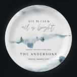 Watercolor forest minimal blue christmas party paper plate<br><div class="desc">Watercolor forest minimal personalised Christmas party paper plate. Elegant winter blue and white design. Part of a modern,  minimal holiday collection.</div>