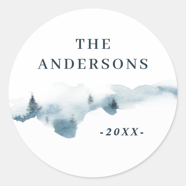 Watercolor forest minimal personalised classic round sticker (Front)