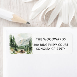 Watercolor Forest Mountain Road Return Address