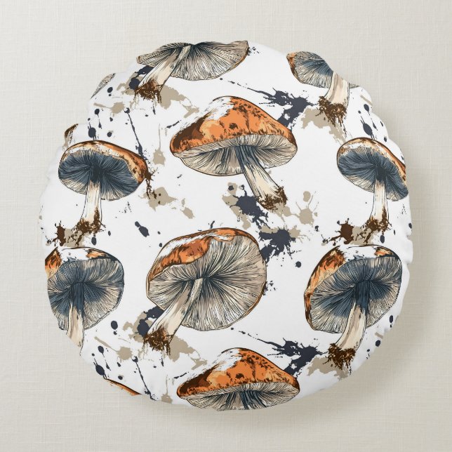 watercolor forest mushroom design round cushion (Front)