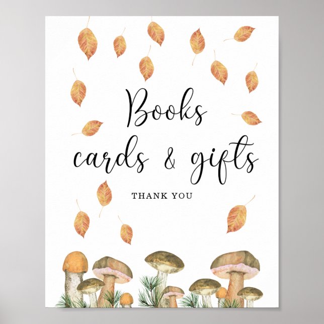 Watercolor forest mushrooms, books cards and gifts poster (Front)