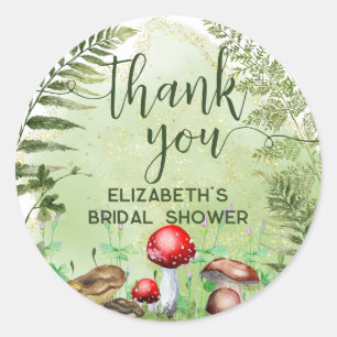 Watercolor Forest Mushrooms Ferns Script Thank You Classic Round Sticker