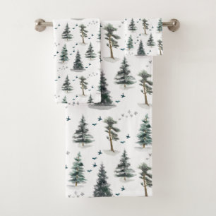 Watercolor Forest Pattern Bath Towel Set