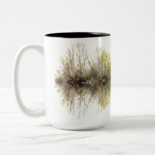 Watercolor Forest Reflection - Nature Landscape Two-Tone Coffee Mug