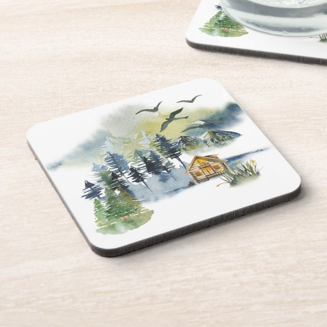 Watercolor forest scene  coaster (Left Side)
