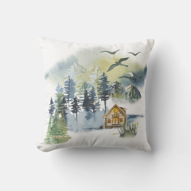 Watercolor forest scene  cushion (Front)