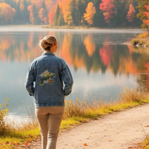 Watercolor forest scene denim jacket