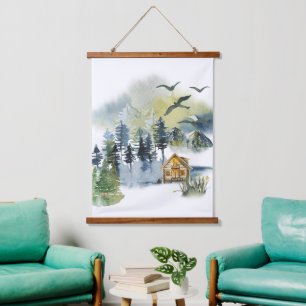 Watercolor forest scene  hanging tapestry
