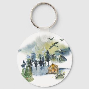 Watercolor forest scene  key ring