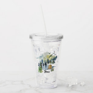 Watercolor forest scene personalised acrylic tumbler