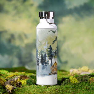 Watercolor forest scene   water bottle