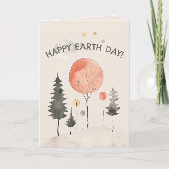 Watercolor Forest Scenery Happy Earth Day Holiday Card (Front)