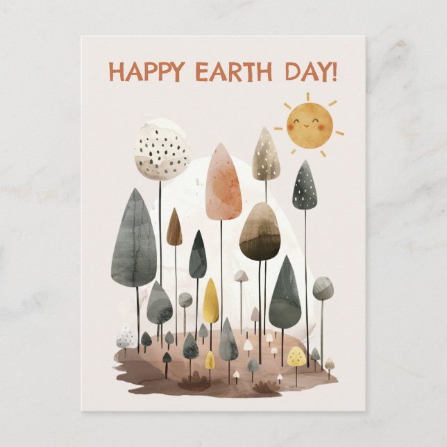 Watercolor Forest Scenery Happy Earth Day Postcard (Front)