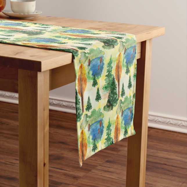 Watercolor forest short table runner (In Situ)
